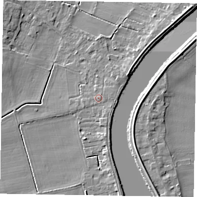 Shaded relief map of the ground around DN91RN, computed from Environment Agency LiDAR. The ground here sits at about 5 m above sea level and falls 6 m across the surrounding 800 m. Surface water reaching this point runs off ground lying to the east-north-east, 0.6 m higher.