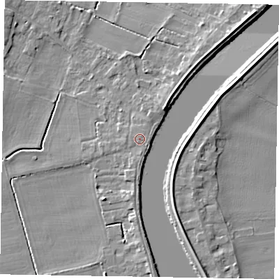 Shaded relief map of the ground around DN91RS, computed from Environment Agency LiDAR. The ground here sits at about 5 m above sea level and falls 6 m across the surrounding 800 m. Surface water reaching this point runs off ground lying to the south-south-west, 0.7 m higher.