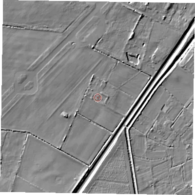 Shaded relief map of the ground around DN91RX, computed from Environment Agency LiDAR. The ground here sits at about 3 m above sea level and falls 6 m across the surrounding 800 m. Surface water reaching this point runs off ground lying to the west-south-west, 2.8 m higher.
