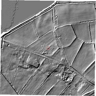 Shaded relief map of the ground around DN92BB, computed from Environment Agency LiDAR. The ground here sits at about 3 m above sea level and falls 8 m across the surrounding 800 m. Surface water reaching this point runs off ground lying to the east, 1.9 m higher.