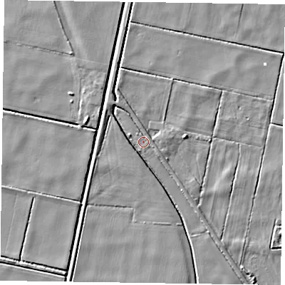 Shaded relief map of the ground around DN92BD, computed from Environment Agency LiDAR. The ground here sits at about 2 m above sea level and falls 5 m across the surrounding 800 m. Surface water reaching this point runs off ground lying to the west-north-west, 3.5 m higher.
