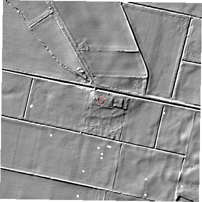 Shaded relief map of the ground around DN92BJ, computed from Environment Agency LiDAR. The ground here sits at about 3 m above sea level and falls 6 m across the surrounding 800 m. Surface water reaching this point runs off ground lying to the north-east, 1.6 m higher.