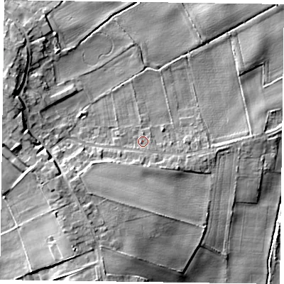 Shaded relief map of the ground around DN92BP, computed from Environment Agency LiDAR. The ground here sits at about 3 m above sea level and falls 10 m across the surrounding 800 m. Surface water reaching this point runs off ground lying to the south-west, 6.0 m higher.