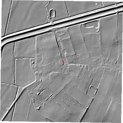 Shaded relief map of the ground around DN92DA, computed from Environment Agency LiDAR. The ground here sits at about 4 m above sea level and falls 9 m across the surrounding 800 m. Surface water reaching this point runs off ground lying to the south-south-east, 0.9 m higher.