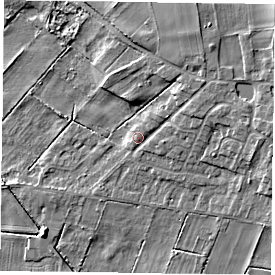 Shaded relief map of the ground around DN92EG, computed from Environment Agency LiDAR. The ground here sits at about 4 m above sea level and falls 10 m across the surrounding 800 m. Surface water reaching this point runs off ground lying to the north-east, 3.9 m higher.