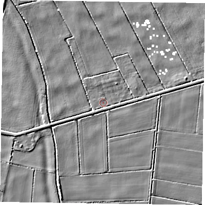 Shaded relief map of the ground around DN92EH, computed from Environment Agency LiDAR. The ground here sits at about 1 m above sea level and falls 4 m across the surrounding 800 m. Surface water reaching this point runs off ground lying to the south-west, 1.4 m higher.