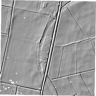 Shaded relief map of the ground around DN92EL, computed from Environment Agency LiDAR. The ground here sits at about 1 m above sea level and falls 5 m across the surrounding 800 m. Surface water reaching this point runs off ground lying to the north-north-east, 3.6 m higher.