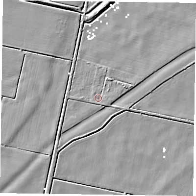 Shaded relief map of the ground around DN92EP, computed from Environment Agency LiDAR. The ground here sits at about 1 m above sea level and falls 5 m across the surrounding 800 m. Surface water reaching this point runs off ground lying to the east-south-east, 1.1 m higher.