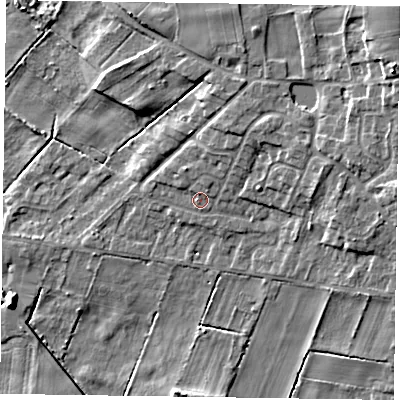 Shaded relief map of the ground around DN92HA, computed from Environment Agency LiDAR. The ground here sits at about 4 m above sea level and falls 16 m across the surrounding 800 m. Surface water reaching this point runs off ground lying to the north-east, 12.3 m higher.