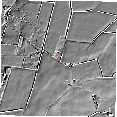 Shaded relief map of the ground around DN92JN, computed from Environment Agency LiDAR. The ground here sits at about 2 m above sea level and falls 8 m across the surrounding 800 m. Surface water reaching this point runs off ground lying to the south-west, 1.0 m higher.