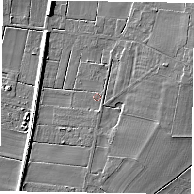 Shaded relief map of the ground around DN92NJ, computed from Environment Agency LiDAR. The ground here sits at about 4 m above sea level and falls 8 m across the surrounding 800 m. Surface water reaching this point runs off ground lying to the east-south-east, 0.9 m higher.