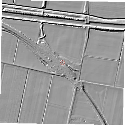 Shaded relief map of the ground around DN92NL, computed from Environment Agency LiDAR. The ground here sits at about 4 m above sea level and falls 6 m across the surrounding 800 m. Surface water reaching this point runs off ground lying to the south-east, 2.5 m higher.