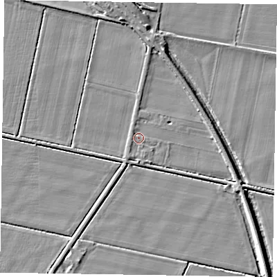 Shaded relief map of the ground around DN92NN, computed from Environment Agency LiDAR. The ground here sits at about 2 m above sea level and falls 4 m across the surrounding 800 m. Surface water reaching this point runs off ground lying to the south, 2.2 m higher.