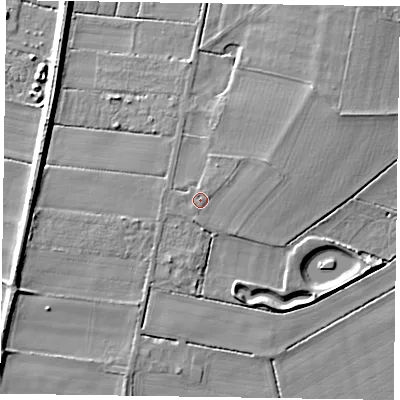 Shaded relief map of the ground around DN92NQ, computed from Environment Agency LiDAR. The ground here sits at about 5 m above sea level and falls 7 m across the surrounding 800 m. Surface water reaching this point runs off ground lying to the north-north-east, 0.9 m higher.