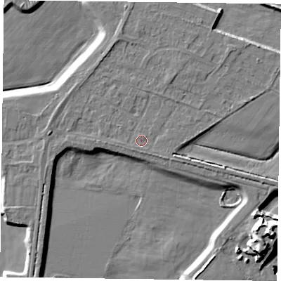 Shaded relief map of the ground around DN93AN, computed from Environment Agency LiDAR. The ground here sits at about 6 m above sea level and falls 15 m across the surrounding 800 m. Surface water reaching this point runs off ground lying to the south-south-west, 0.7 m higher.