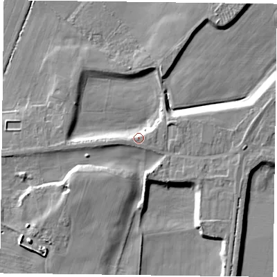 Shaded relief map of the ground around DN93AZ, computed from Environment Agency LiDAR. The ground here sits at about 5 m above sea level and falls 8 m across the surrounding 800 m. Surface water reaching this point runs off ground lying to the south-west, 3.7 m higher.