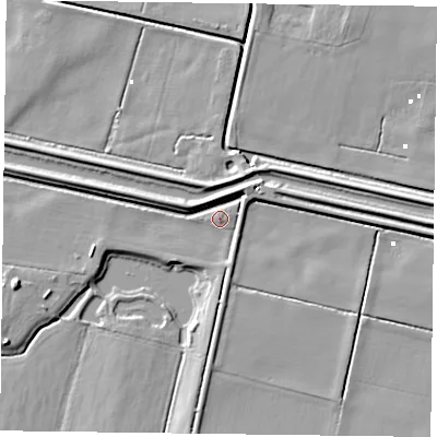 Shaded relief map of the ground around DN93DZ, computed from Environment Agency LiDAR. The ground here sits at about 1 m above sea level and falls 6 m across the surrounding 800 m. Surface water reaching this point runs off ground lying to the south, 2.7 m higher.