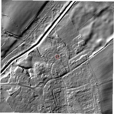 Shaded relief map of the ground around DN93PA, computed from Environment Agency LiDAR. The ground here sits at about 5 m above sea level and falls 8 m across the surrounding 800 m. Surface water reaching this point runs off ground lying to the west, 0.6 m higher.