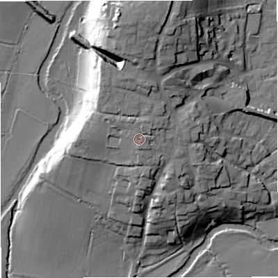 Shaded relief map of the ground around DT101BU, computed from Environment Agency LiDAR. The ground here sits at about 63 m above sea level and falls 28 m across the surrounding 800 m. Surface water reaching this point runs off ground lying to the north-north-east, 1.4 m higher.