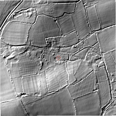 Shaded relief map of the ground around DT101HQ, computed from Environment Agency LiDAR. The ground here sits at about 55 m above sea level and falls 11 m across the surrounding 800 m. Surface water reaching this point runs off ground lying to the south-west, 7.6 m higher.