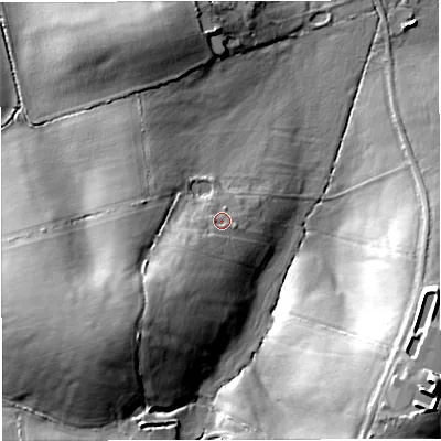 Shaded relief map of the ground around DT102EQ, computed from Environment Agency LiDAR. The ground here sits at about 91 m above sea level and falls 34 m across the surrounding 800 m. Surface water reaching this point runs off ground lying to the south-west, 4.0 m higher.