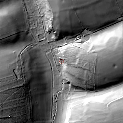 Shaded relief map of the ground around DT110NY, computed from Environment Agency LiDAR. The ground here sits at about 88 m above sea level and falls 44 m across the surrounding 800 m. Surface water reaching this point runs off ground lying to the east, 29.2 m higher.