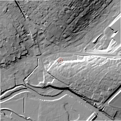 Shaded relief map of the ground around DT117EL, computed from Environment Agency LiDAR. The ground here sits at about 35 m above sea level and falls 29 m across the surrounding 800 m. Surface water reaching this point runs off ground lying to the south-east, 11.6 m higher.