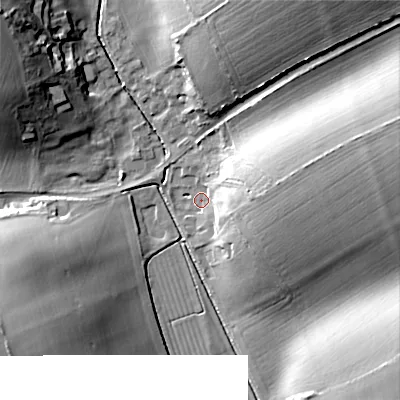 Shaded relief map of the ground around DT118JF, computed from Environment Agency LiDAR. The ground here sits at about 63 m above sea level and falls 24 m across the surrounding 800 m. Surface water reaching this point runs off ground lying to the east, 11.5 m higher.