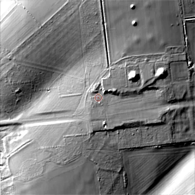 Shaded relief map of the ground around DT118JQ, computed from Environment Agency LiDAR. The ground here sits at about 98 m above sea level and falls 36 m across the surrounding 800 m. Surface water reaching this point runs off ground lying to the north-east, 3.9 m higher.