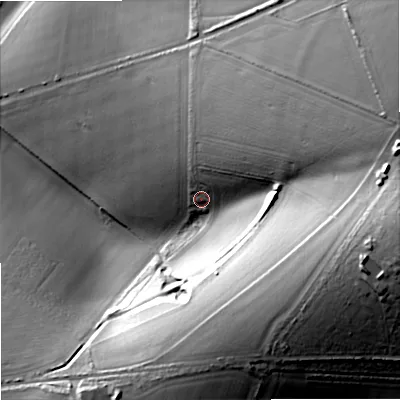 Shaded relief map of the ground around DT118SL, computed from Environment Agency LiDAR. The ground here sits at about 67 m above sea level and falls 66 m across the surrounding 800 m. Surface water reaching this point runs off ground lying to the north-east, 10.4 m higher.