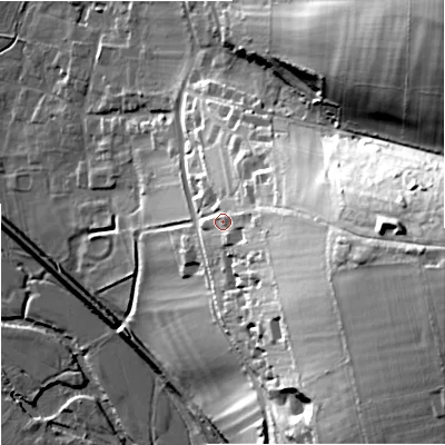 Shaded relief map of the ground around DT118TA, computed from Environment Agency LiDAR. The ground here sits at about 62 m above sea level and falls 68 m across the surrounding 800 m. Surface water reaching this point runs off ground lying to the east, 33.2 m higher.