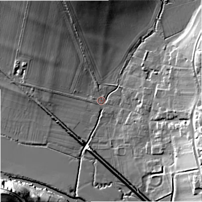 Shaded relief map of the ground around DT118TJ, computed from Environment Agency LiDAR. The ground here sits at about 37 m above sea level and falls 38 m across the surrounding 800 m. Surface water reaching this point runs off ground lying to the north-north-west, 17.9 m higher.