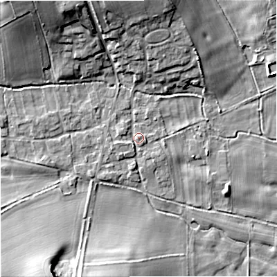 Shaded relief map of the ground around DT119BJ, computed from Environment Agency LiDAR. The ground here sits at about 53 m above sea level and falls 16 m across the surrounding 800 m. Surface water reaching this point runs off ground lying to the south-west, 1.8 m higher.