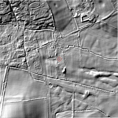 Shaded relief map of the ground around DT119BN, computed from Environment Agency LiDAR. The ground here sits at about 52 m above sea level and falls 16 m across the surrounding 800 m. Surface water reaching this point runs off ground lying to the north-west, 1.4 m higher.