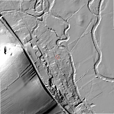 Shaded relief map of the ground around DT119HG, computed from Environment Agency LiDAR. The ground here sits at about 29 m above sea level and falls 48 m across the surrounding 800 m. Surface water reaching this point runs off ground lying to the south-south-west, 5.1 m higher.