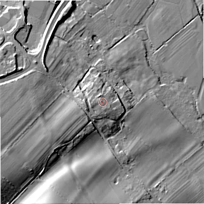 Shaded relief map of the ground around DT119ND, computed from Environment Agency LiDAR. The ground here sits at about 41 m above sea level and falls 29 m across the surrounding 800 m. Surface water reaching this point runs off ground lying to the west-south-west, 3.6 m higher.