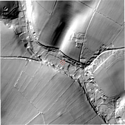 Shaded relief map of the ground around DT27RU, computed from Environment Agency LiDAR. The ground here sits at about 103 m above sea level and falls 52 m across the surrounding 800 m. Surface water reaching this point runs off ground lying to the north-east, 44.6 m higher.