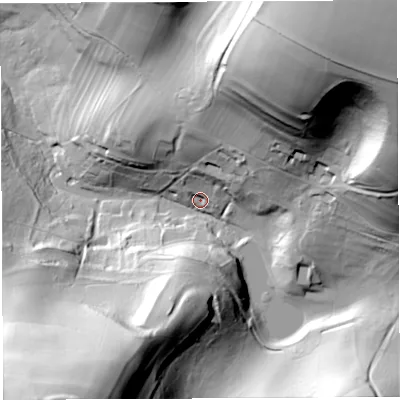 Shaded relief map of the ground around DT29HH, computed from Environment Agency LiDAR. The ground here sits at about 90 m above sea level and falls 110 m across the surrounding 800 m. Surface water reaching this point runs off ground lying to the north-east, 101.9 m higher.