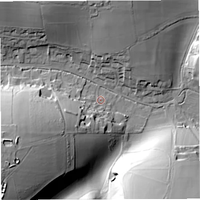 Shaded relief map of the ground around DT29JD, computed from Environment Agency LiDAR. The ground here sits at about 80 m above sea level and falls 44 m across the surrounding 800 m. Surface water reaching this point runs off ground lying to the west-south-west, 33.5 m higher.