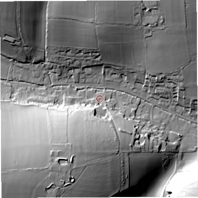 Shaded relief map of the ground around DT29JP, computed from Environment Agency LiDAR. The ground here sits at about 81 m above sea level and falls 47 m across the surrounding 800 m. Surface water reaching this point runs off ground lying to the south-south-west, 35.2 m higher.
