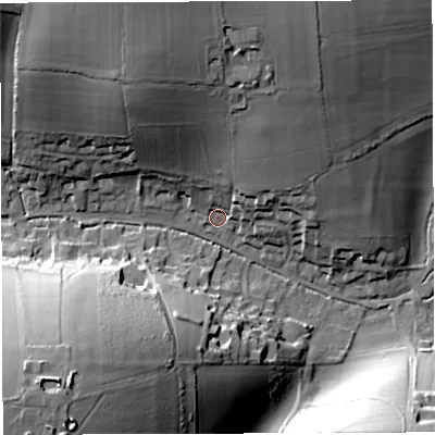 Shaded relief map of the ground around DT29JR, computed from Environment Agency LiDAR. The ground here sits at about 80 m above sea level and falls 42 m across the surrounding 800 m. Surface water reaching this point runs off ground lying to the north-north-east, 21.1 m higher.