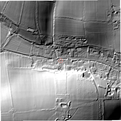 Shaded relief map of the ground around DT29LA, computed from Environment Agency LiDAR. The ground here sits at about 81 m above sea level and falls 54 m across the surrounding 800 m. Surface water reaching this point runs off ground lying to the south-west, 52.1 m higher.