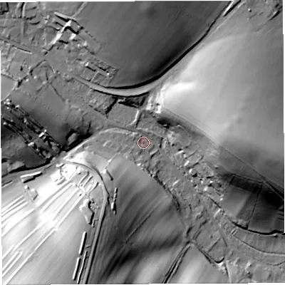 Shaded relief map of the ground around DT29LH, computed from Environment Agency LiDAR. The ground here sits at about 94 m above sea level and falls 58 m across the surrounding 800 m. Surface water reaching this point runs off ground lying to the south-west, 55.5 m higher.