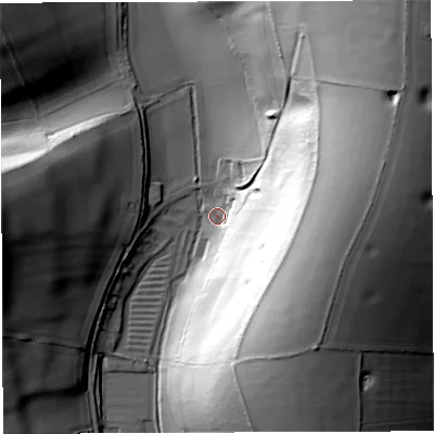 Shaded relief map of the ground around DT29NR, computed from Environment Agency LiDAR. The ground here sits at about 92 m above sea level and falls 86 m across the surrounding 800 m. Surface water reaching this point runs off ground lying to the east, 66.0 m higher.