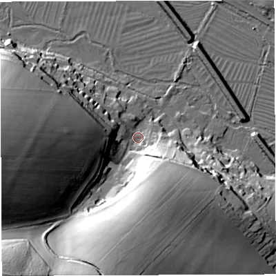 Shaded relief map of the ground around DT29SB, computed from Environment Agency LiDAR. The ground here sits at about 71 m above sea level and falls 57 m across the surrounding 800 m. Surface water reaching this point runs off ground lying to the south-west, 50.7 m higher.