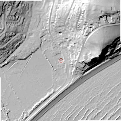 Shaded relief map of the ground around DT36SX, computed from Environment Agency LiDAR. The ground here sits at about 3 m above sea level and falls 51 m across the surrounding 800 m. Surface water reaching this point runs off ground lying to the north-east, 47.6 m higher.