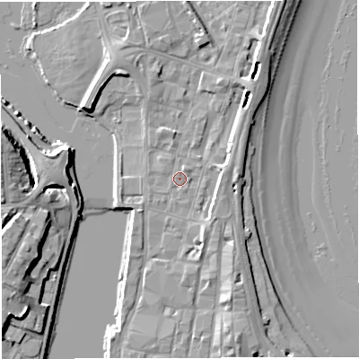 Shaded relief map of the ground around DT47DQ, computed from Environment Agency LiDAR. The ground here sits at about 2 m above sea level and falls 11 m across the surrounding 800 m. Surface water reaching this point runs off ground lying to the north-east, 0.7 m higher.