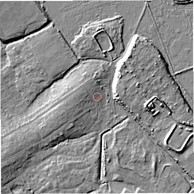 Shaded relief map of the ground around DT47RH, computed from Environment Agency LiDAR. The ground here sits at about 3 m above sea level and falls 9 m across the surrounding 800 m. Surface water reaching this point runs off ground lying to the west-south-west, 3.4 m higher.