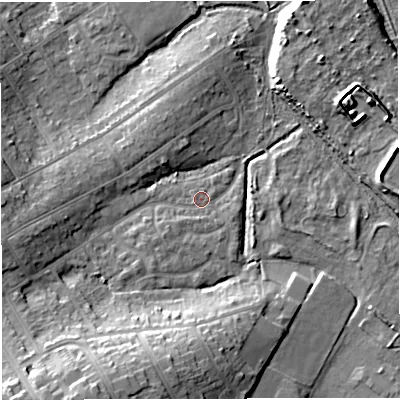 Shaded relief map of the ground around DT47RJ, computed from Environment Agency LiDAR. The ground here sits at about 3 m above sea level and falls 15 m across the surrounding 800 m. Surface water reaching this point runs off ground lying to the south, 0.9 m higher.