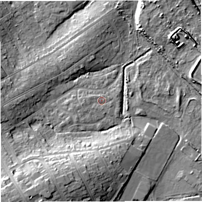 Shaded relief map of the ground around DT47UF, computed from Environment Agency LiDAR. The ground here sits at about 3 m above sea level and falls 16 m across the surrounding 800 m. Surface water reaching this point runs off ground lying to the west-south-west, 1.1 m higher.